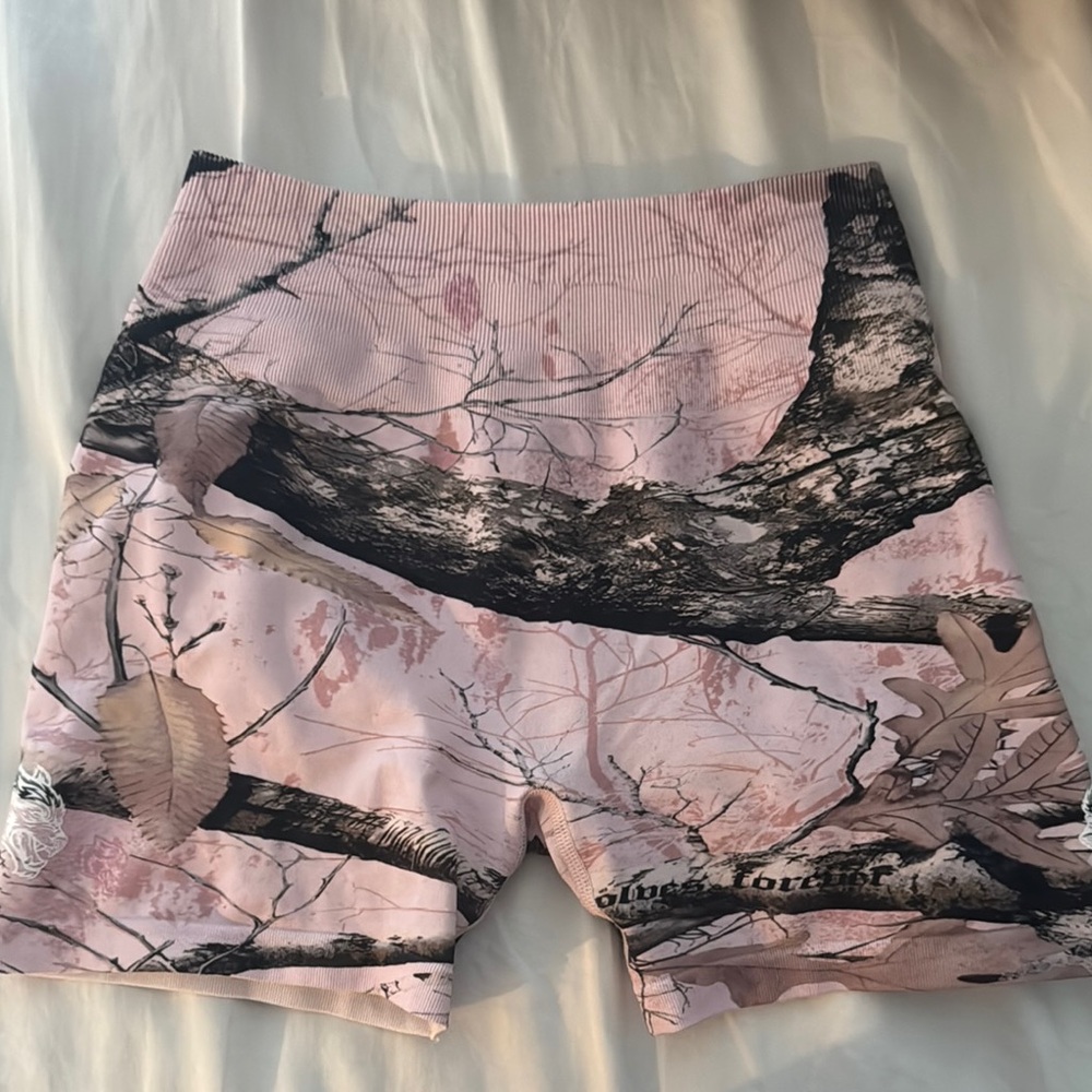 Pink and Black Bike Shorts with Camouflage Design